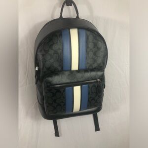 COACH west backpack STRIPE BLUE MONOGRAM BLACK BACKPACK
